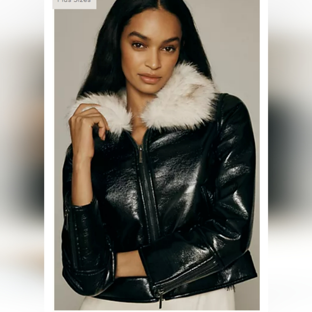 Unreal fur wet look aviator jacket - Picture 5 of 16